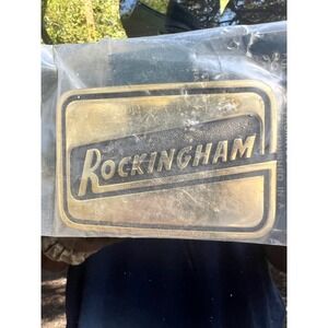 Vintage Rockingham Solid Brass Belt Buckle NOS Made in USA Racing‎ Logo